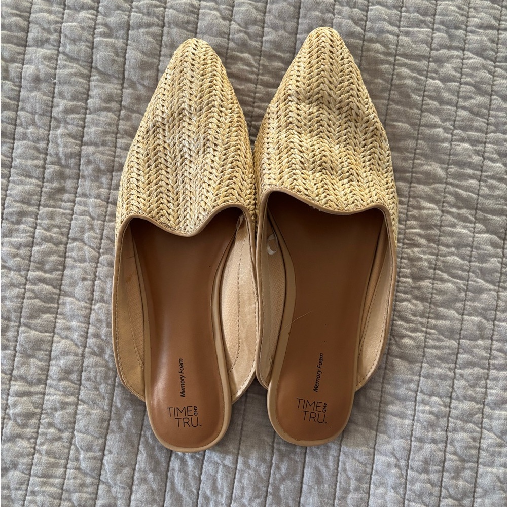 Time and Tru Women's Woven Tan Mules